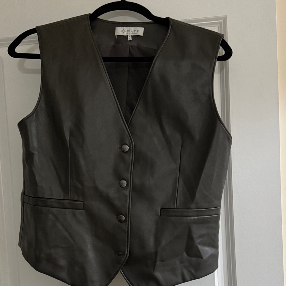 Wayf Olive Faux Leather Vest